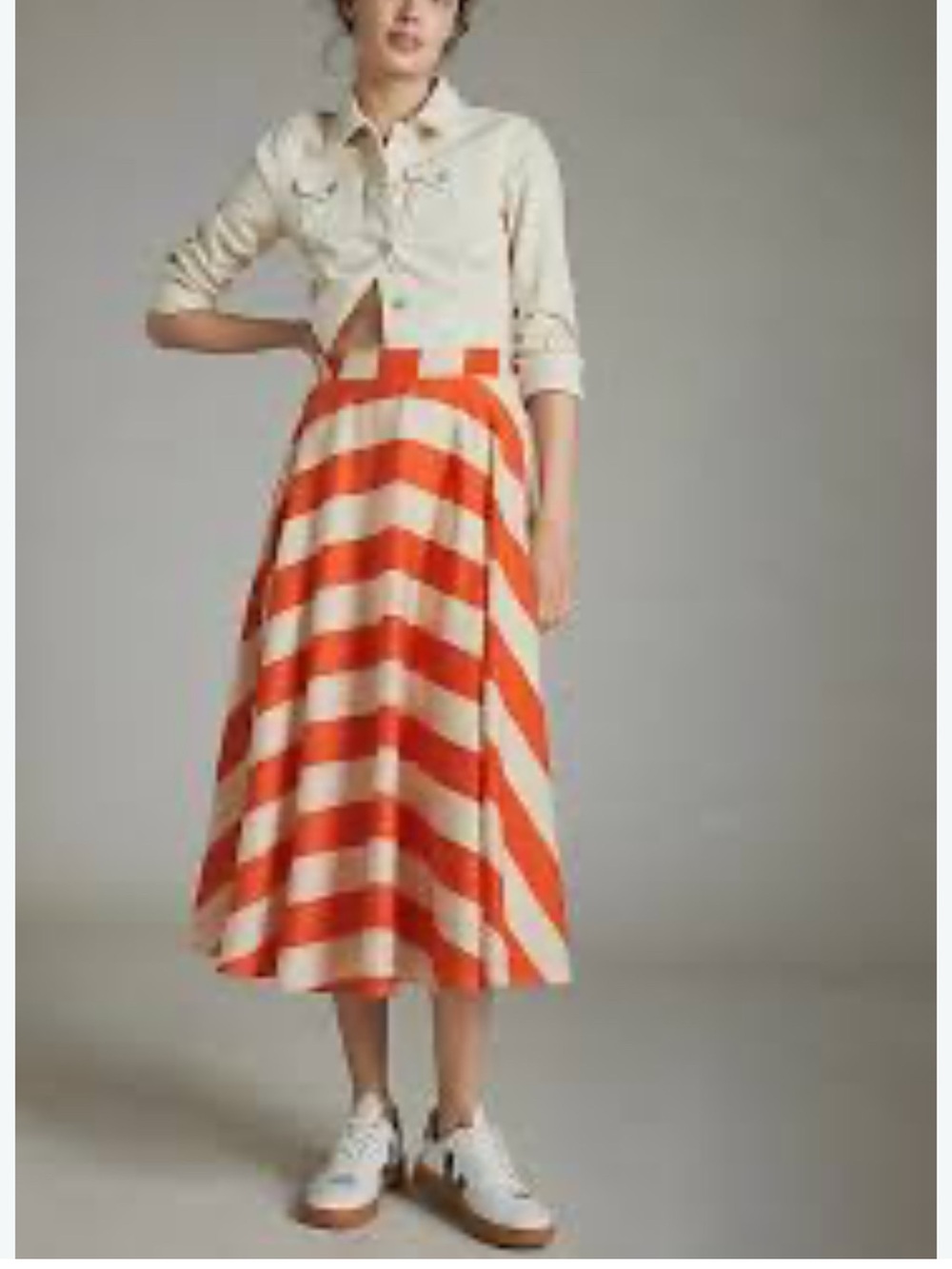 Anthropologie Bold Diagonal Striped Midi Skirt in Cream and Orange! NWOT